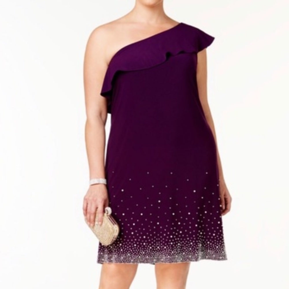 NWT Rhinestone One Shoulder Cocktail Midi Dress